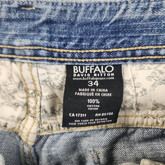 Buffalo Jeans Mens 34x30 Blue Loose Straight Distress Workwear Relaxed Cotton - Picture 7 of 12